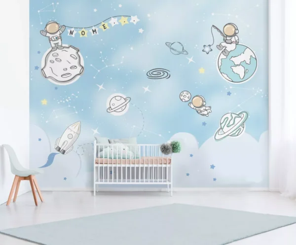 Papel De Parede Planeta Espaço Quarto De Bebê 10m² Vr463