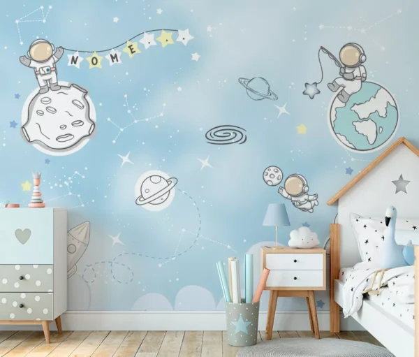 Papel De Parede Planeta Espaço Quarto De Bebê 7m² Vr463