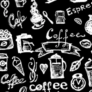 Papel De Parede Preto Com Desenhos Branco Café Espresso Chá