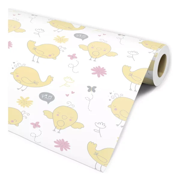 Papel De Parede Quarto Bebê Adesivo Passarinho Amarelo