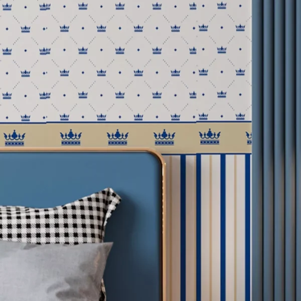 Papel De Parede Quarto Bebê Infantil Príncipe Azul E Dourado