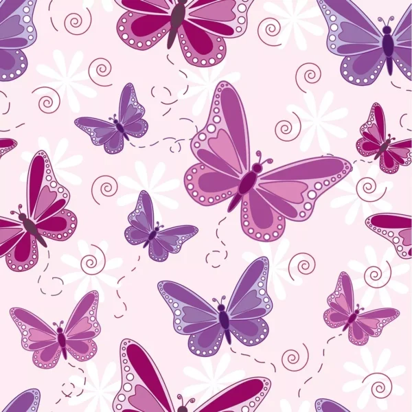 Papel De Parede Quarto Bebe Menina Lilas Roxo Rosa Borboleta