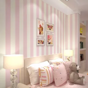 Papel De Parede Quarto Bebe Menina Listra Rosa Branco Delica