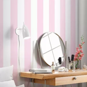 Papel De Parede Quarto Bebe Menina Listras Rosa Branco Adesi