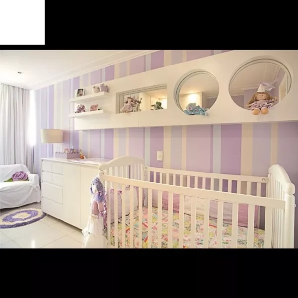 Papel De Parede Quarto Bebe Menina Listras Rosa Lilas Roxo *