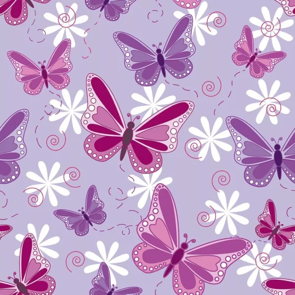 Papel De Parede Quarto Bebe Menina Rosa Lilas Roxo Borboleta