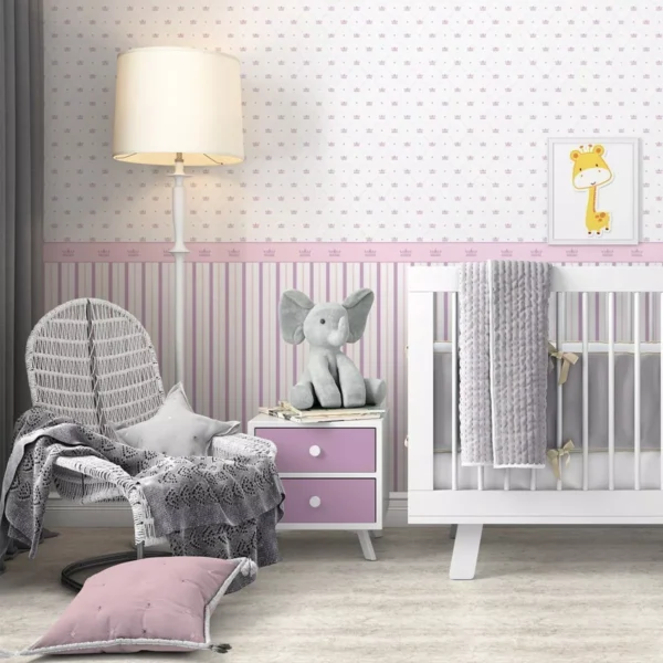 Papel De Parede Quarto De Bebê Menina Lilás Rosa Princesa