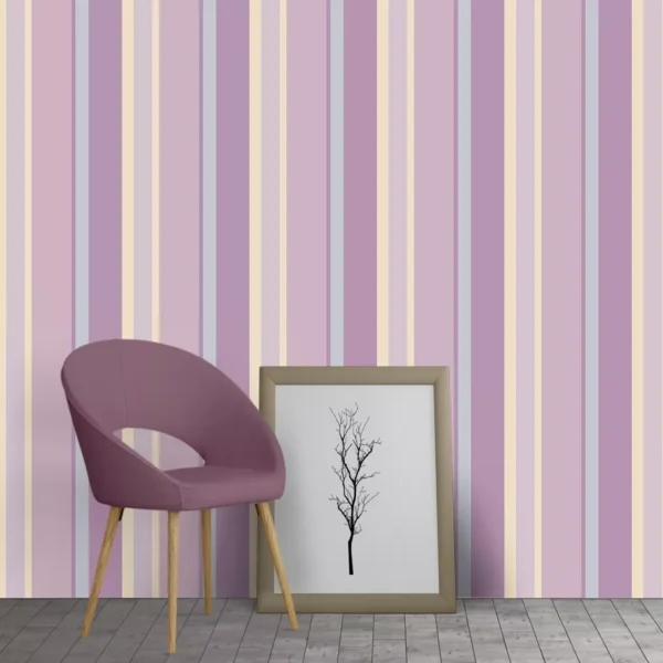 Papel De Parede Quarto De Menina Rosa Lilás Roxo Listrado