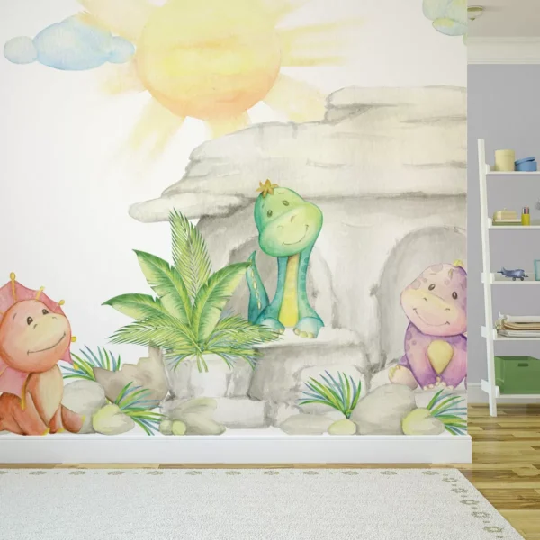 Papel De Parede Quarto Dinossauro Painel 4 Rolos - 6m²