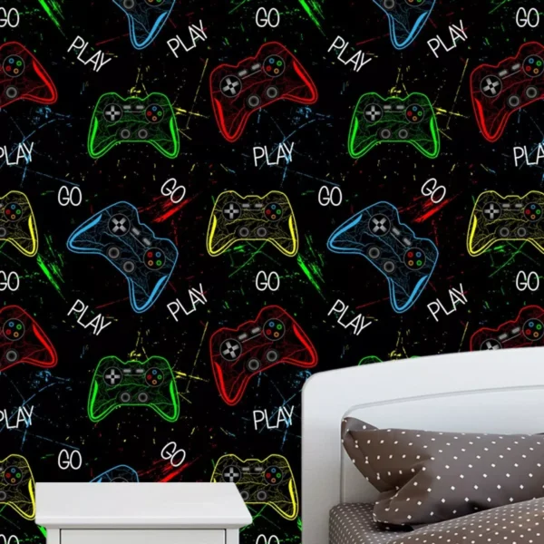 Papel De Parede Quarto Gamer Play Go Joystick Jogos Rolo 5m