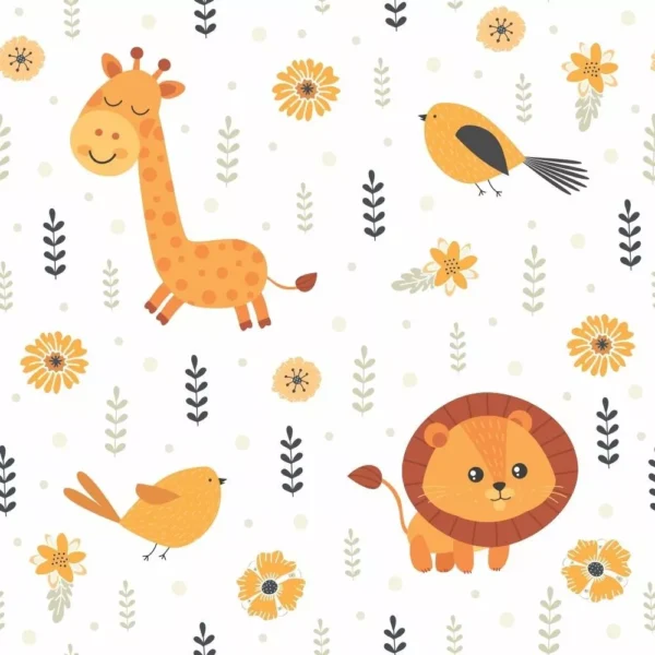 Papel De Parede Quarto Infantil Girafa Leão Zoo Safari 10mts