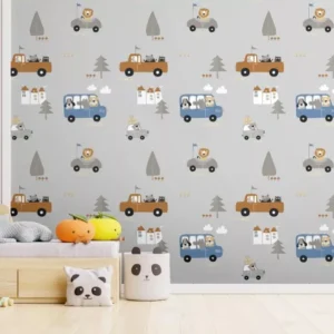 Papel De Parede Quarto Infantil Menino Carro Safari Floresta