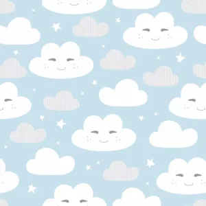 Papel De Parede Quarto Infantil Menino Nuvem Nuvens Azul 1,5