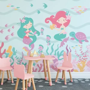 Papel De Parede Quarto Infantil Oceano Sereia Peixe 5m Vr641