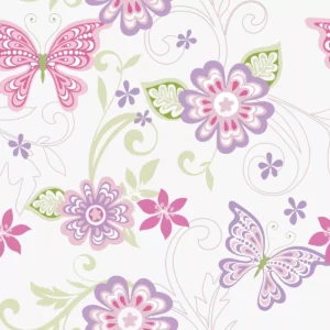 Papel De Parede Quarto Menina Floral Borboletas Rosa E Lilás