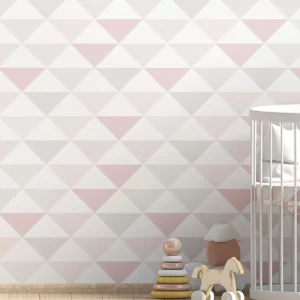 Papel De Parede Quarto Menina Geométrico Triângulo Rosa 3m