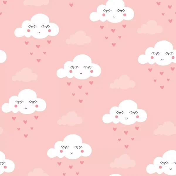 Papel De Parede Quarto Menina Nuvem Chuva Coração Rosa 1,5m