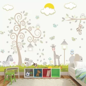 Papel De Parede Quarto Montessoriano Infantil Safari Gg646