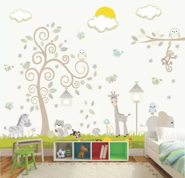 Papel De Parede Quarto Montessoriano Infantil Safari Gg646