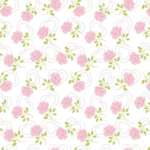 Papel De Parede Quarto Rosas Com Coração, Fundo Branco