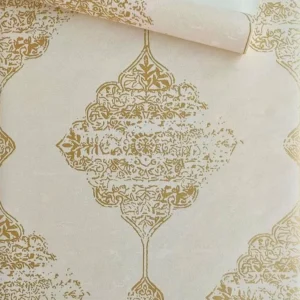 Papel De Parede Quarto Sala Arabesco Dourado Importado Luxo