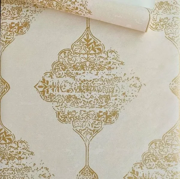 Papel De Parede Quarto Sala Arabesco Dourado Importado Luxo