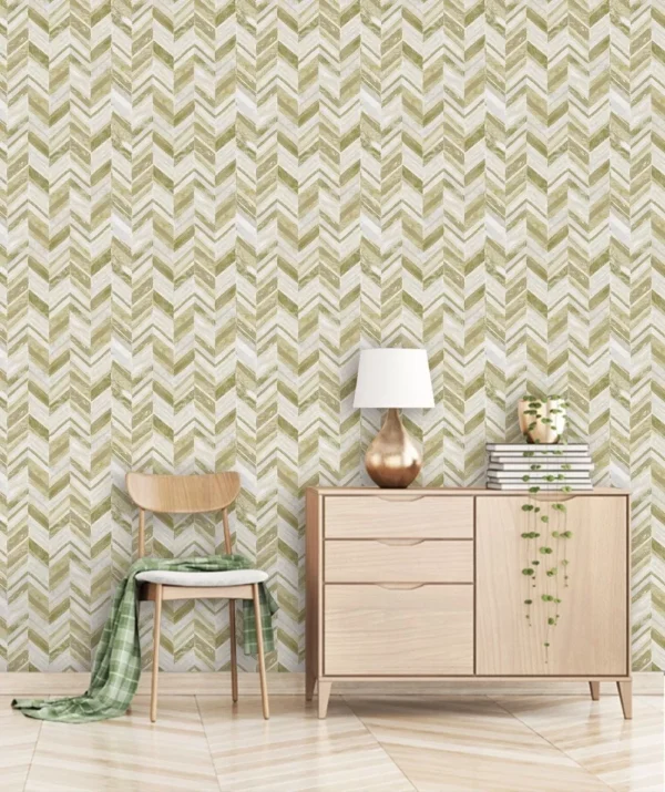 Papel De Parede Quarto Sala Chevron Dourado Amarelo Vinílico