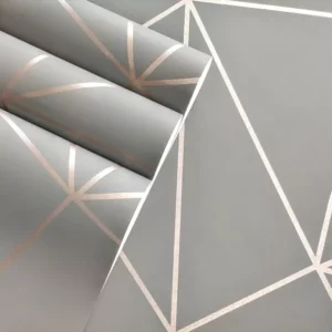 Papel De Parede Quarto Sala Geométrico Zara Cinza Rose Gold