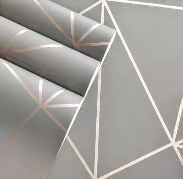 Papel De Parede Quarto Sala Geométrico Zara Cinza Rose Gold