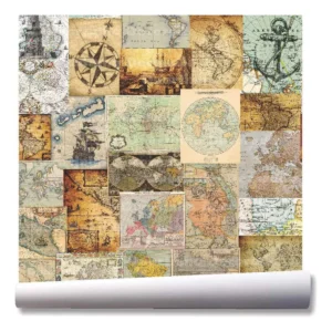 Papel De Parede Retro Antigo Mapa Mundi Vintage A285