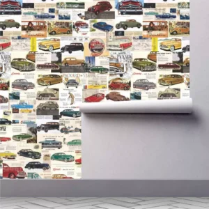 Papel De Parede Retrô Garagem Carros Antigos Vintage A262