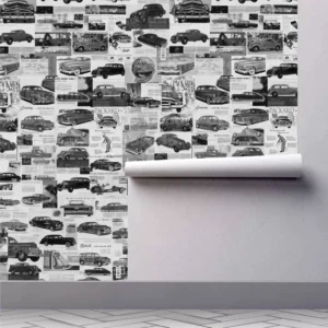 Papel De Parede Retrô Garagem Carros Clássicos Vintage A263