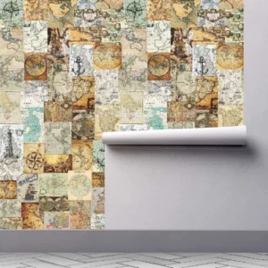 Papel De Parede Retro Mapa Mundi Antigo Vintage A285