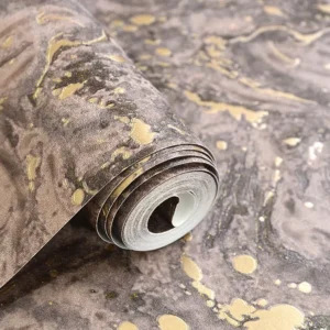 Papel De Parede Rolo Alto Relevo Moderno Marrom Dourado 10m