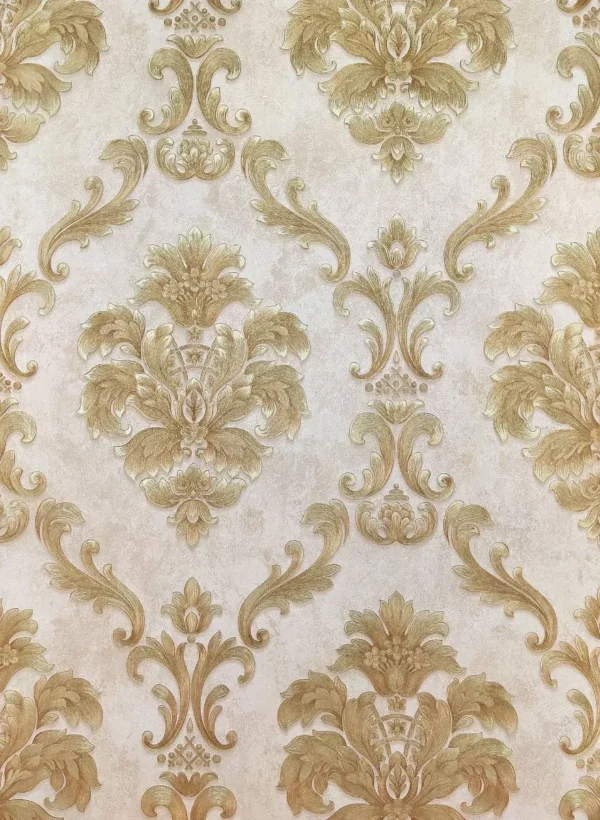 Papel De Parede Rolo Damask Dourado Vinílico Lavável + Cola