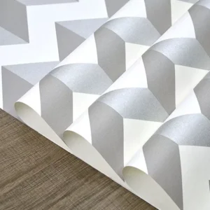 Papel De Parede Rolo Importado Chevron Branco Cinza + Cola