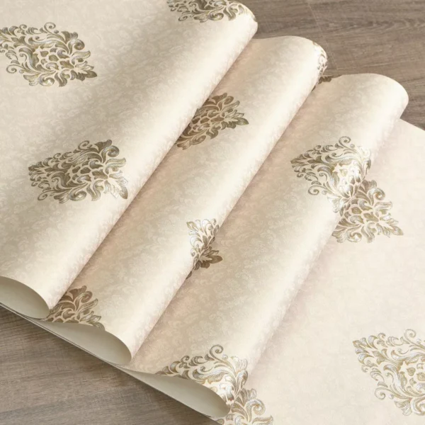 Papel De Parede Rolo Lançamento Alto Luxo Damask Marrom Bege