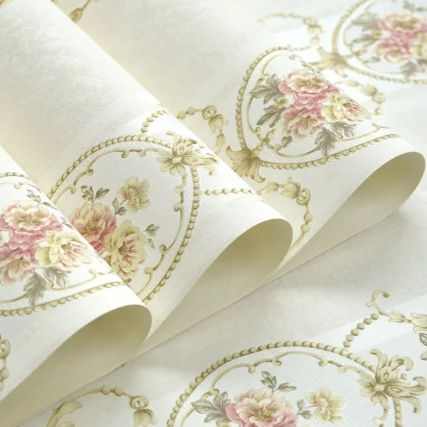 Papel De Parede Rolo Vinílico Lavável Floral Rosas Dourado