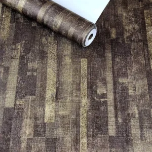 Papel De Parede Rolo Vinilico Lavável Marrom Dourado + Cola