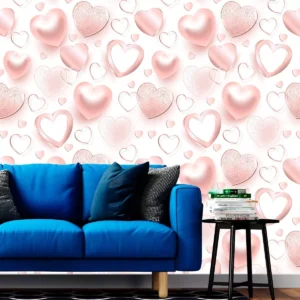 Papel De Parede Rosa Com Corações Coloridos Adesivo Quarto