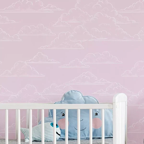 Papel De Parede Rosa Nuvem Quarto Infantil Menina Nenem 10 M