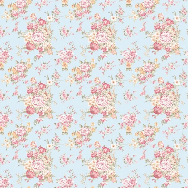 Papel De Parede Rosas Com Azul Floral Adesivo Sala Quarto