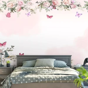 Papel De Parede Rosas Floral Sala Quarto Flores Borboleta