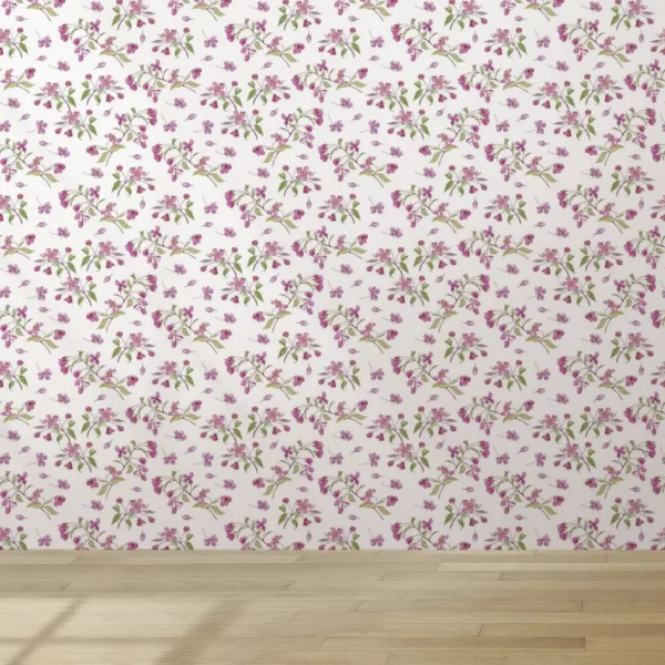 Papel De Parede Roxo Buque Cozinha Floral Branco 10 M