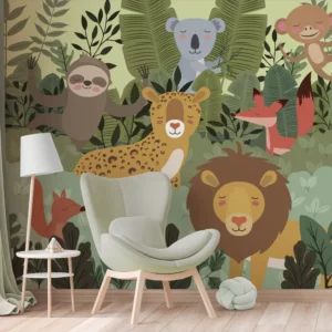 Papel De Parede Safari Animais Floresta Infantil - 3m² Vr639