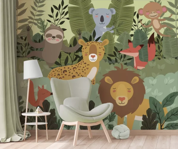 Papel De Parede Safari Animais Floresta Infantil - 3m² Vr639