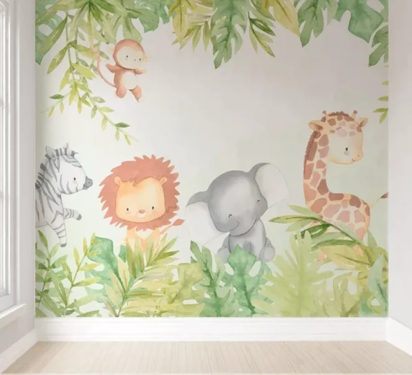 Papel De Parede Safári Animais Floresta Infantil Pp468 M²