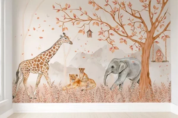 Papel De Parede Safári Animais Floresta Quarto Bebê Pp539 M²