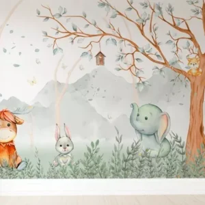 Papel De Parede Safári Animais Floresta Quarto Bebê Pp540 M²