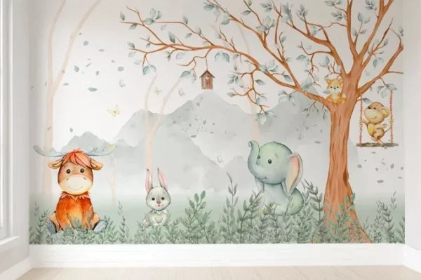 Papel De Parede Safári Animais Floresta Quarto Bebê Pp540 M²